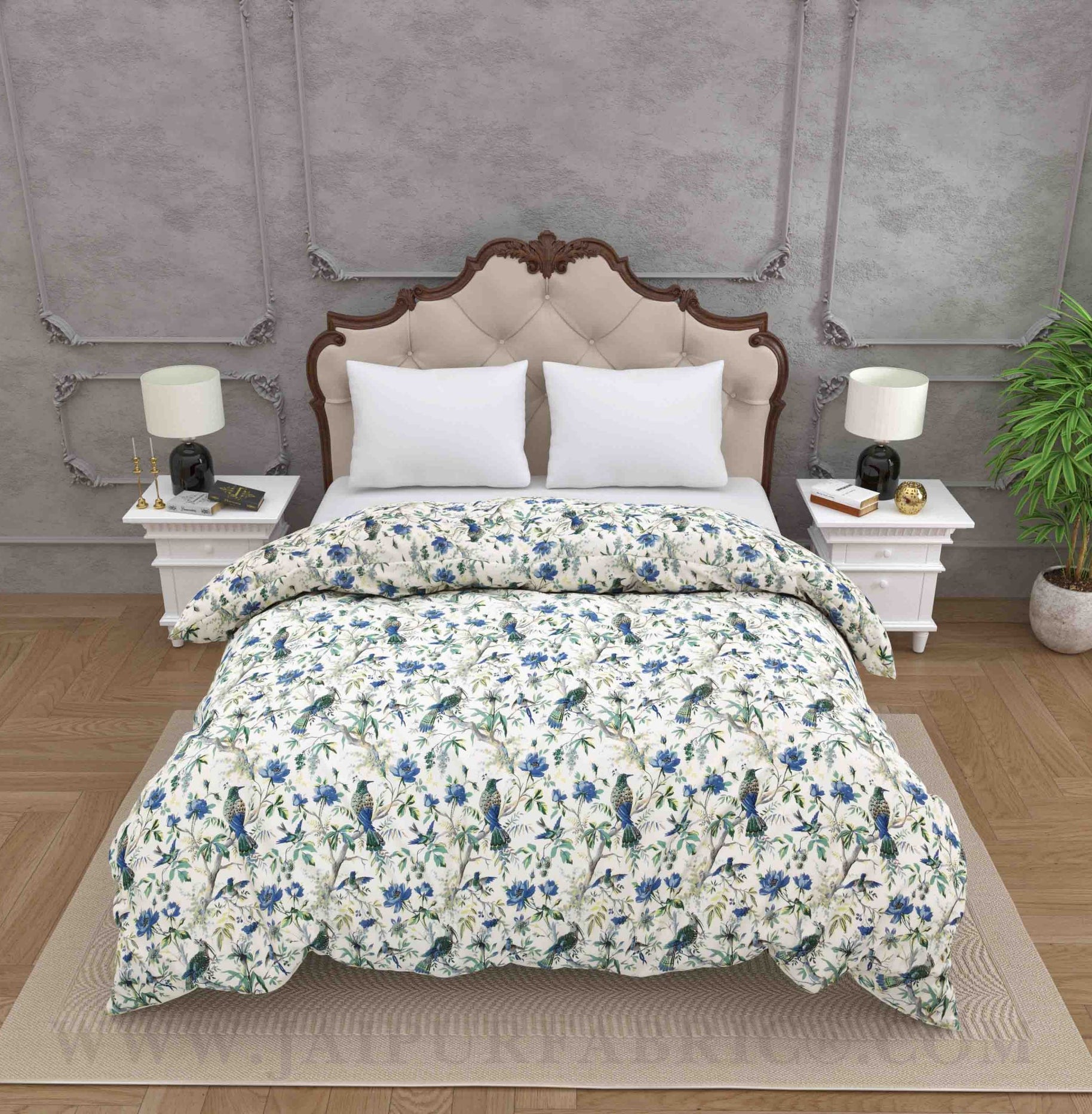 jaipurfabric® Anokhi Print Blue Bird Double Bed Comforter