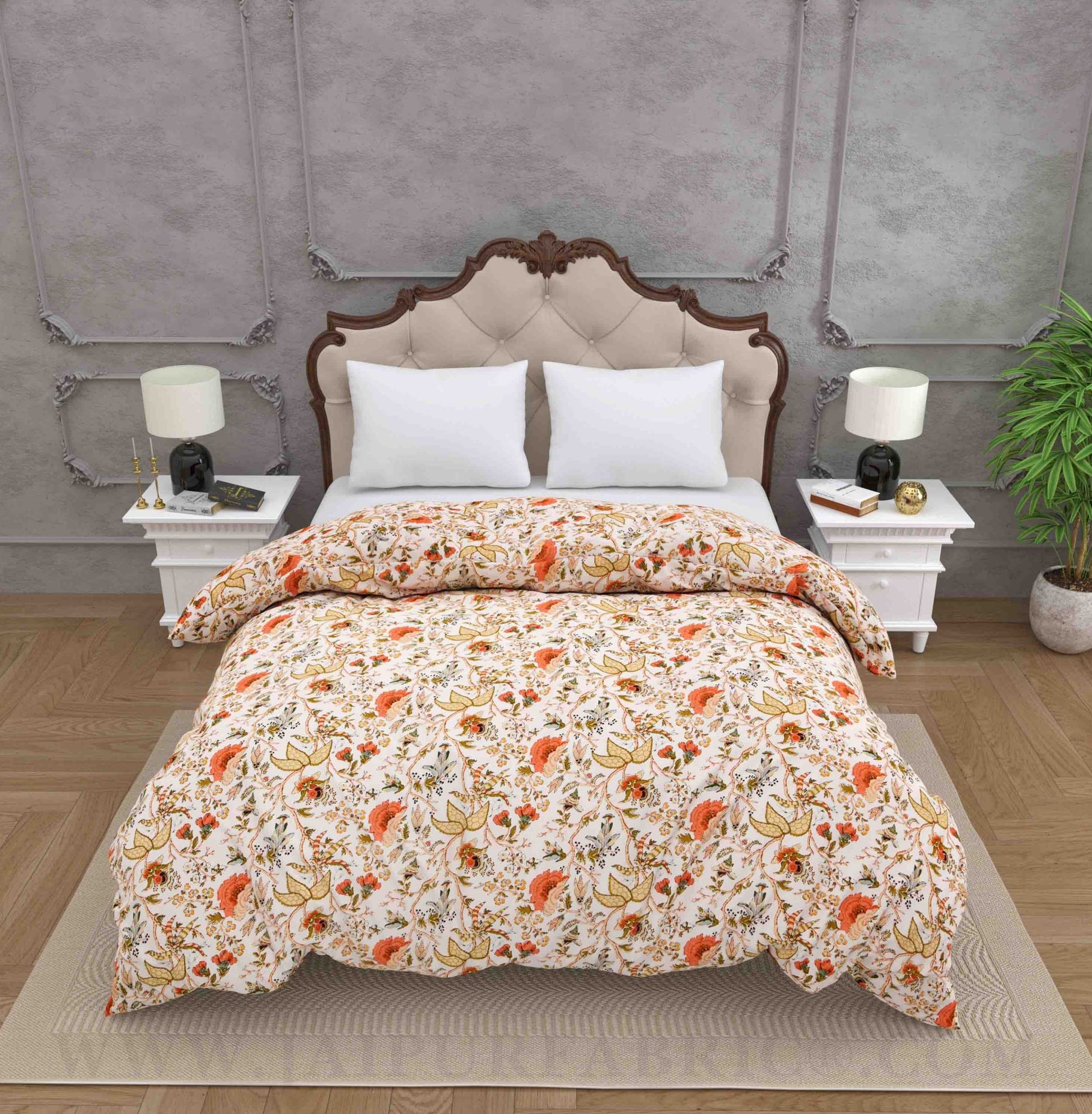 JaipurFabric® Anokhi Print Peachy Floral Double Bed Comforter