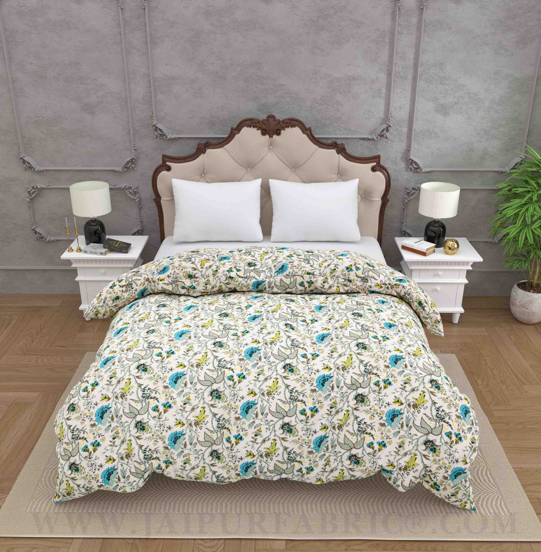 JaipurFabric® Anokhi Print Bluish Floral Double Bed Comforter