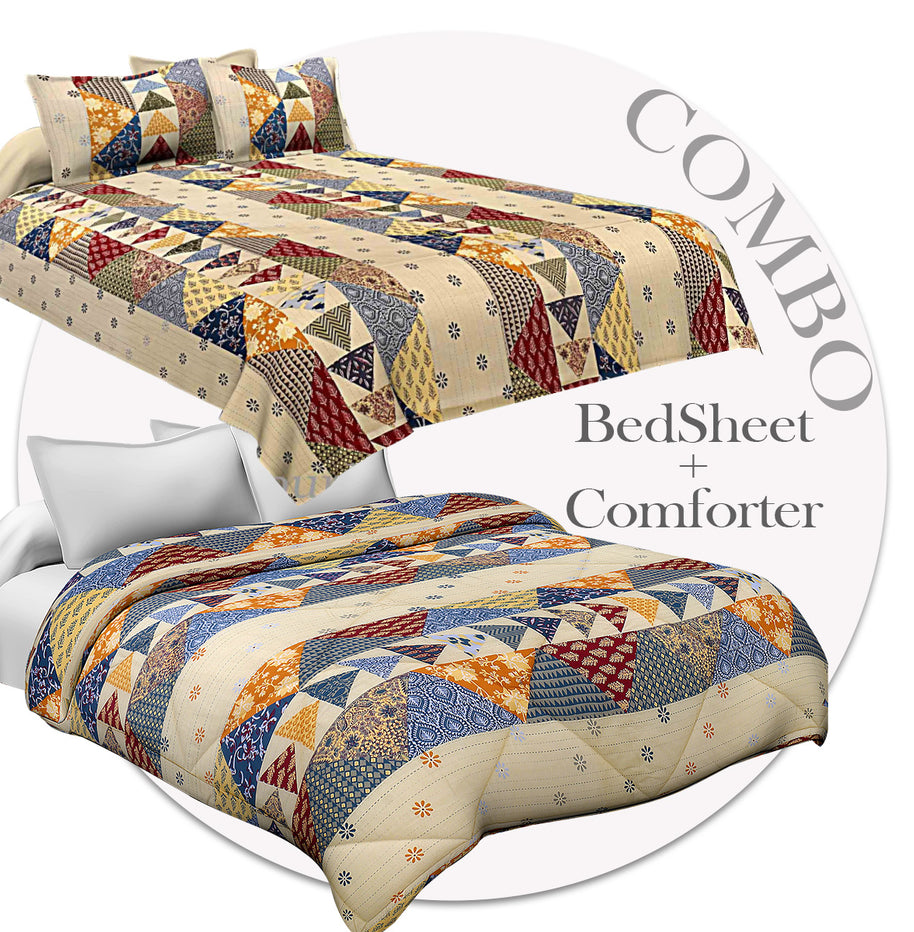 Barmeri Pastel Bliss – Bed-in-a-Bag Double Bedsheet & Comforter Combo