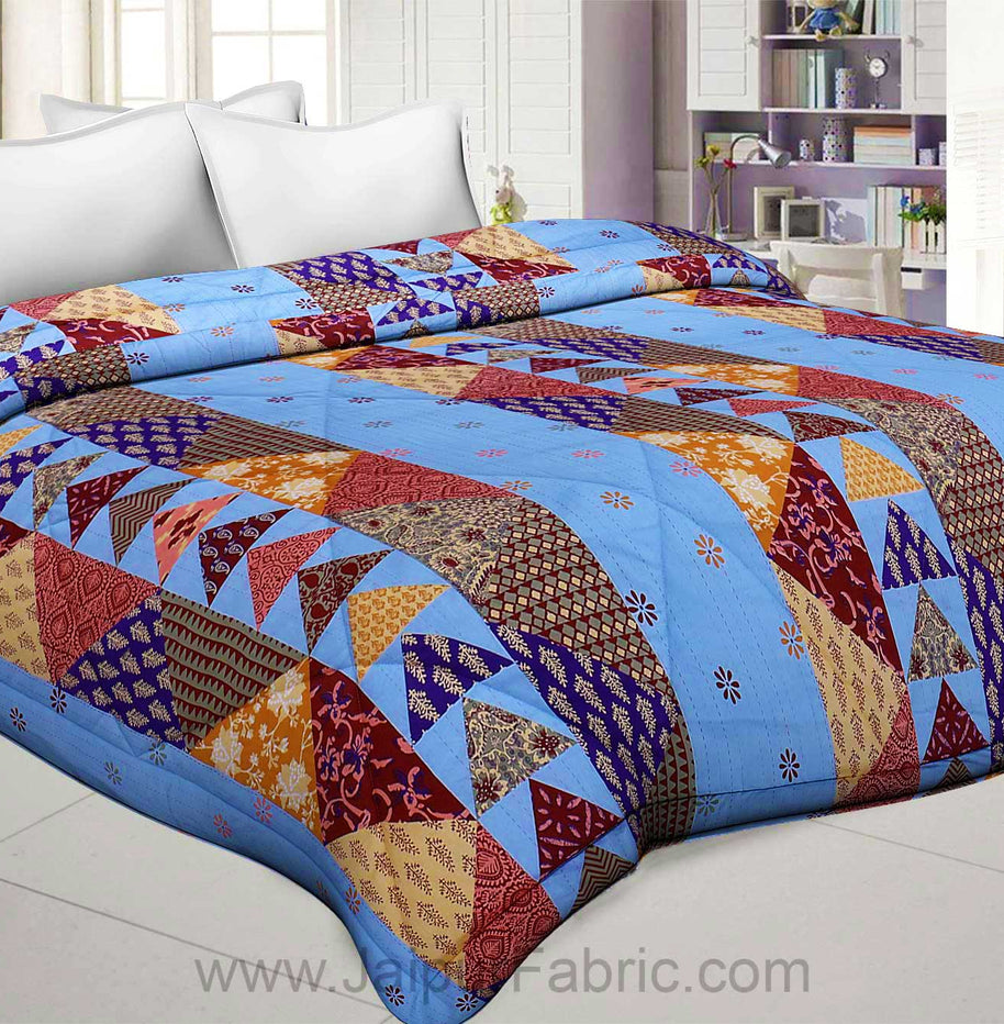 Blues Twill Cotton  Double Bed With Colorful Patchwork Design Comforter