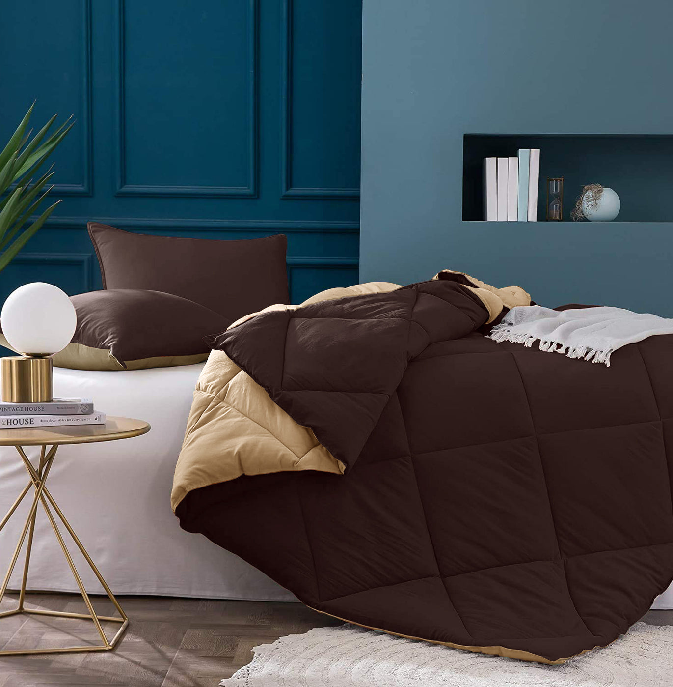 Dark Brown-Off White  Double Bed Comforter