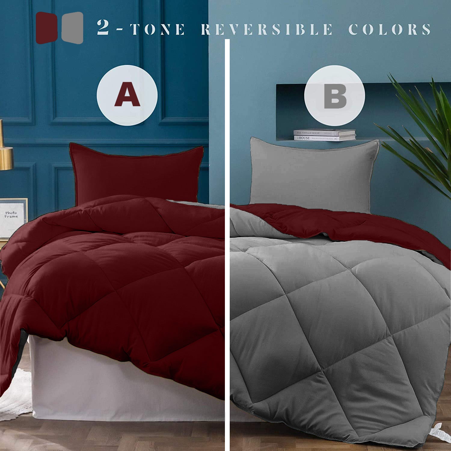 Maroon-Grey  Double Bed Comforter