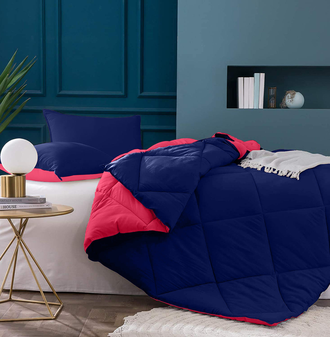 Navy Blue-Red  Double Bed Comforter