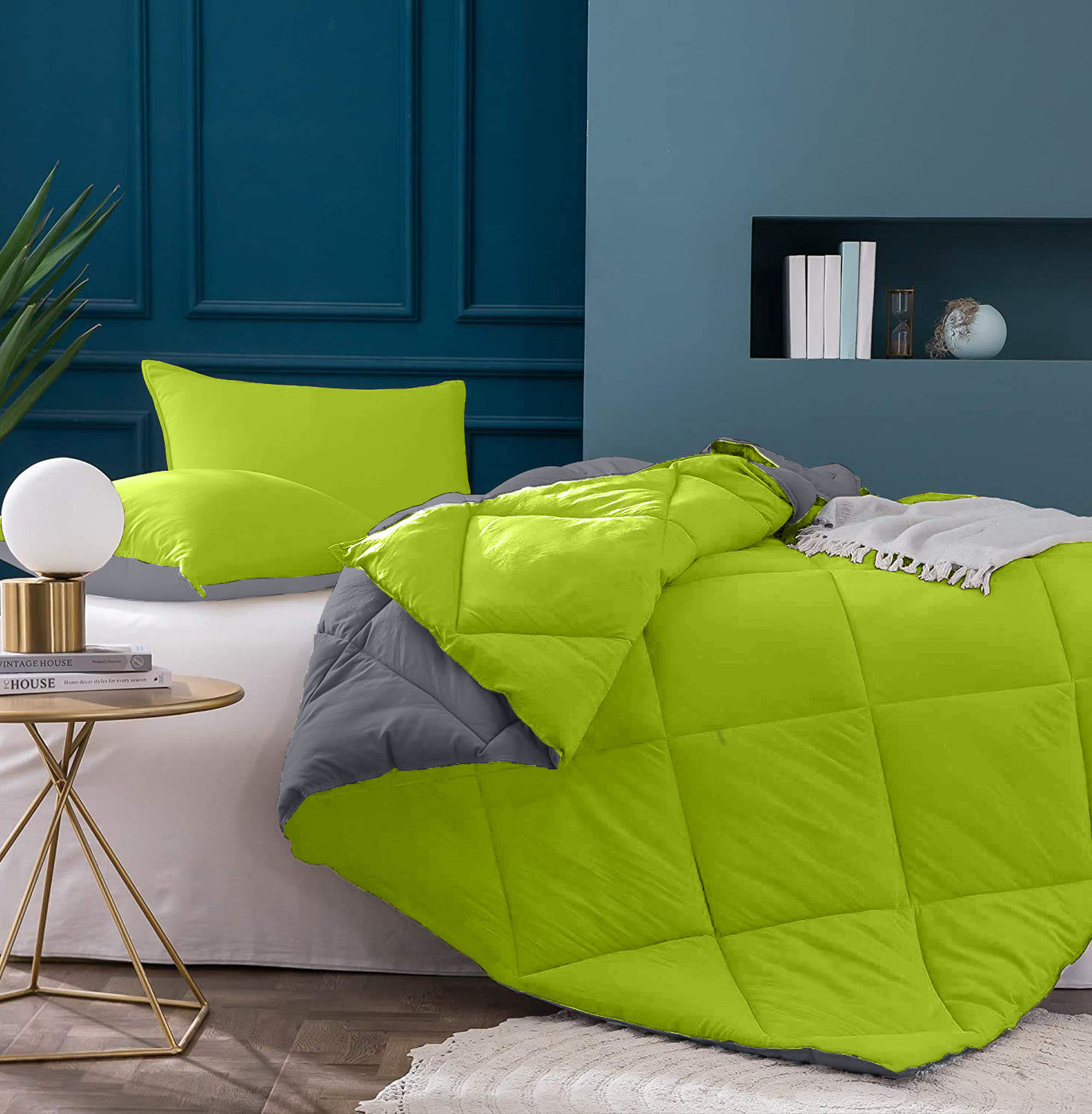 Dark Grey - Lemon Green Double Bed Comforter