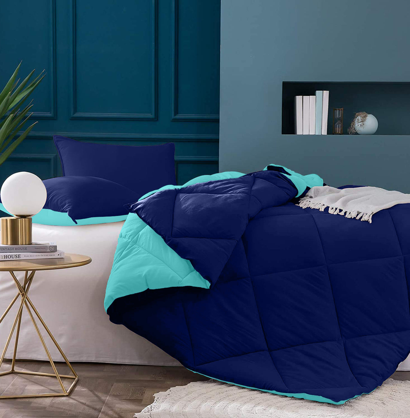 Navy Blue- Aqua Green Double Bed Comforter