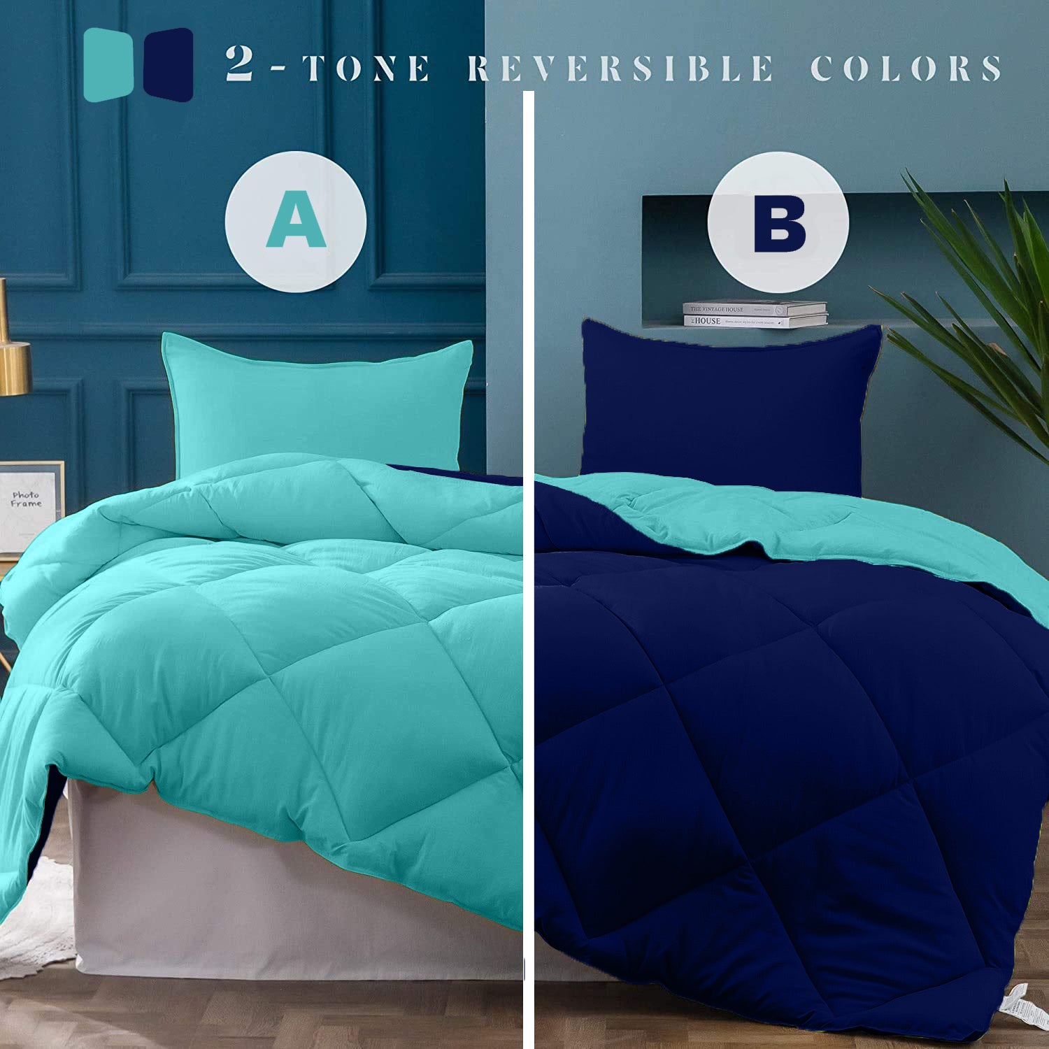 Navy Blue- Aqua Green Double Bed Comforter