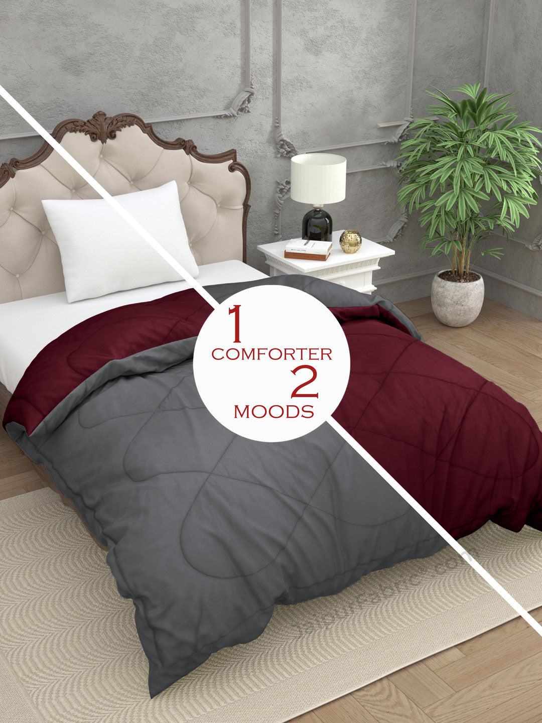 Dark Grey Maroon Single Bed Comforter