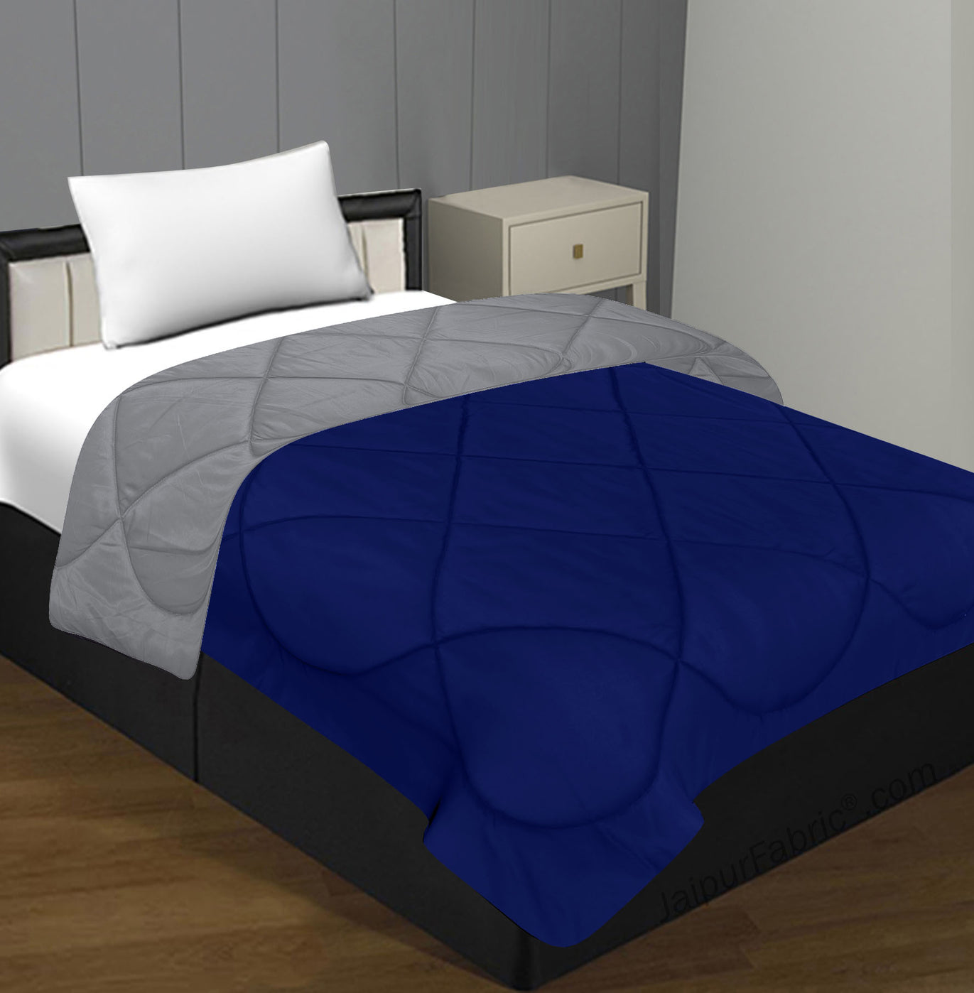 Navy Blue Light Grey Single Bed Comforter