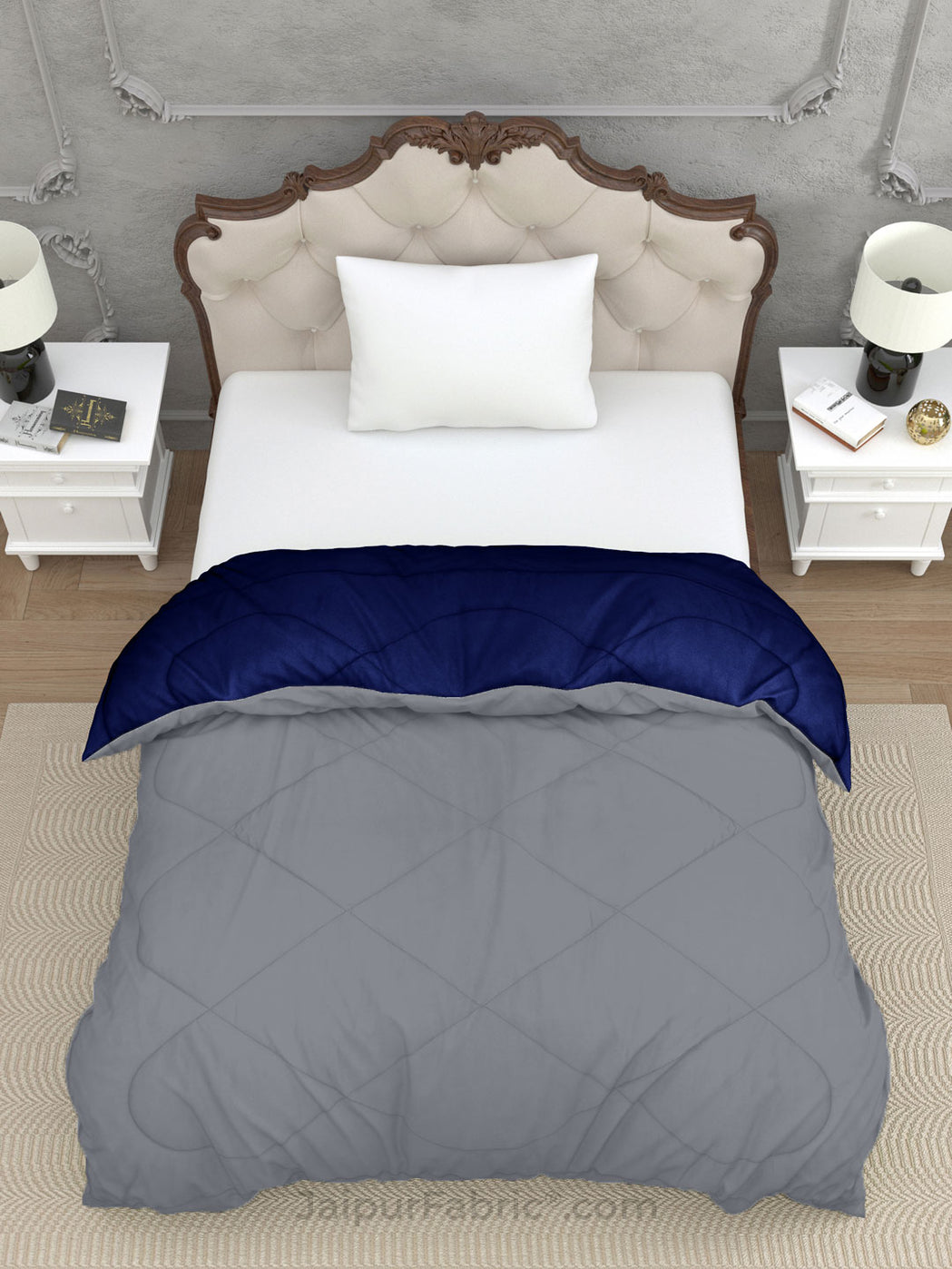 Light Grey Navy Blue Single Bed Comforter