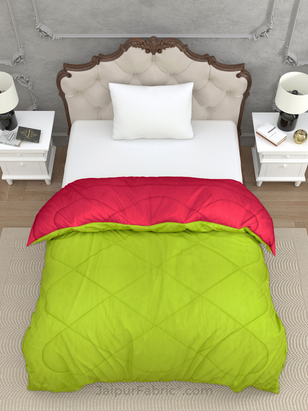 Parrot Green Dark Pink Single Bed Comforter