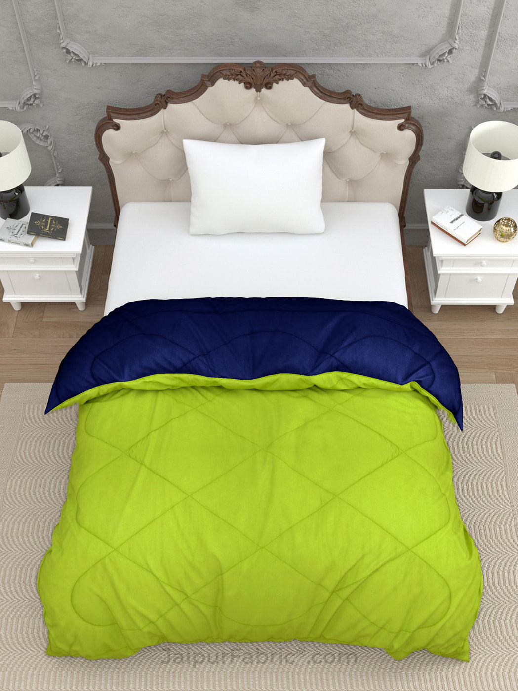 Parrot Green Navy Blue Single Bed Comforter