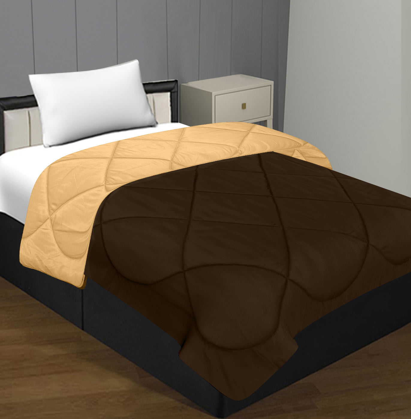 Dark Brown-Off White  Single Bed Comforter