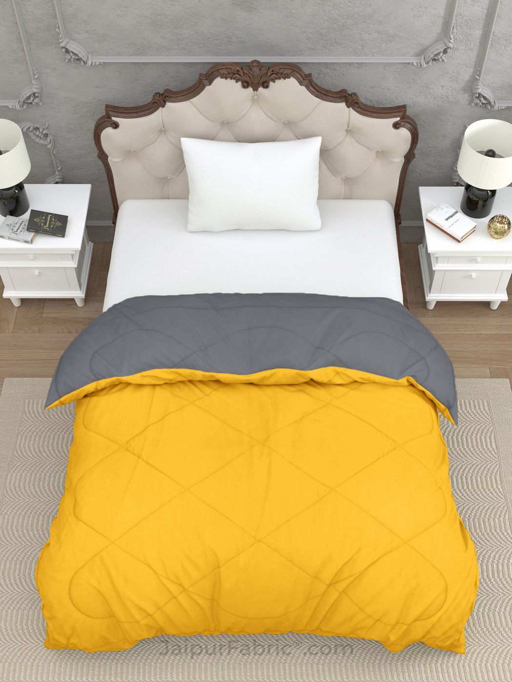 Light Grey Mango Yellow Single Bed Comforter