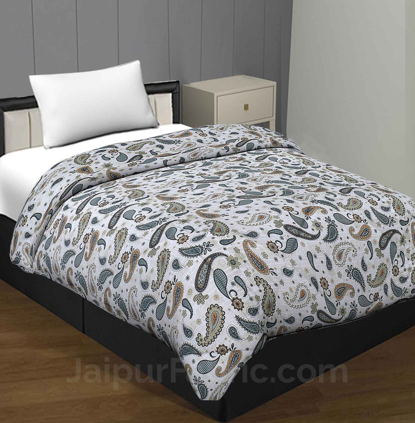 Paisley Blueish Grey Single Bed Comforter