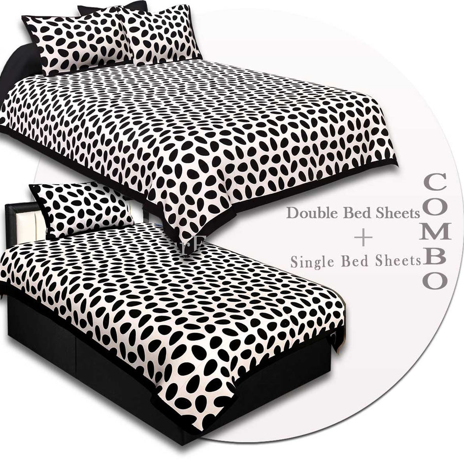 COMBO54- Set of 1 Double Bedsheet and  1 Single Bedsheet With  3 Pillow Cover