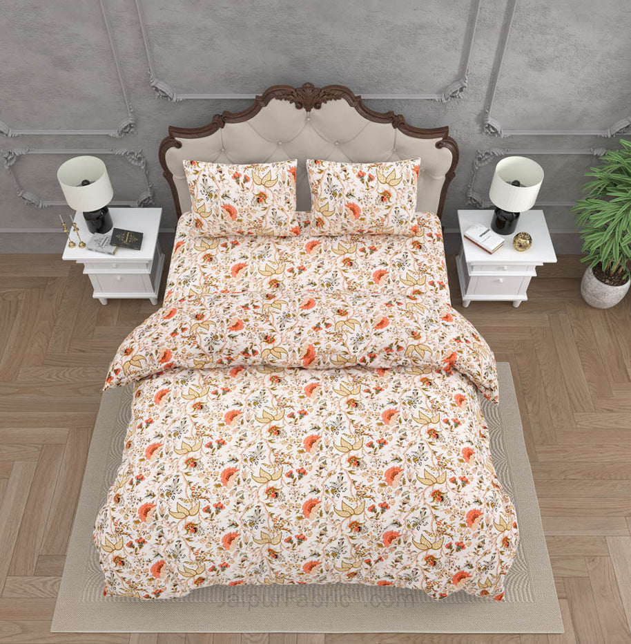 JaipurFabric® Anokhi Print Peachy Floral Bed in a Bag Set of 4