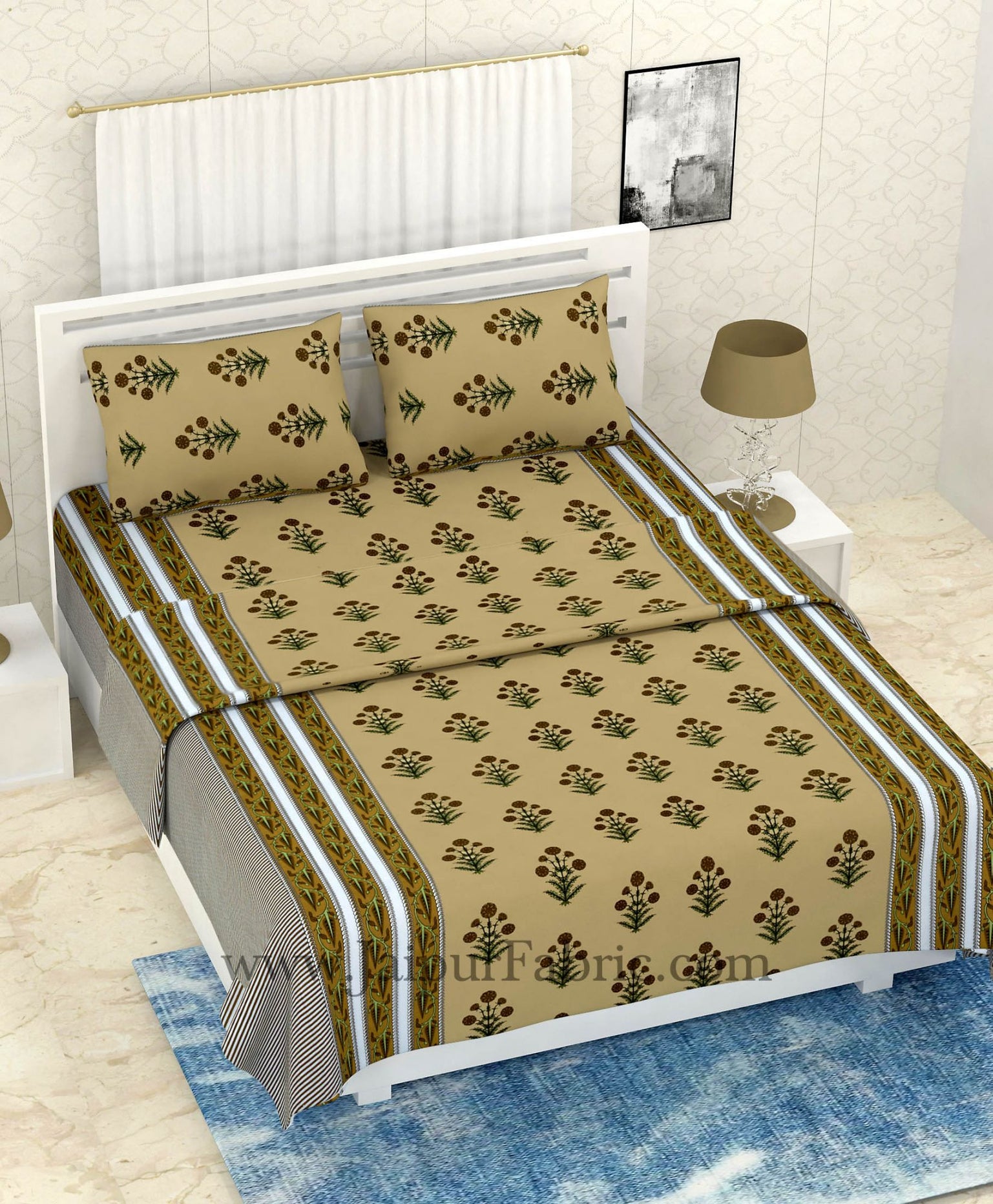 COMBO322 BROWN FLORAL BEDSHEET + COMFORTER SET