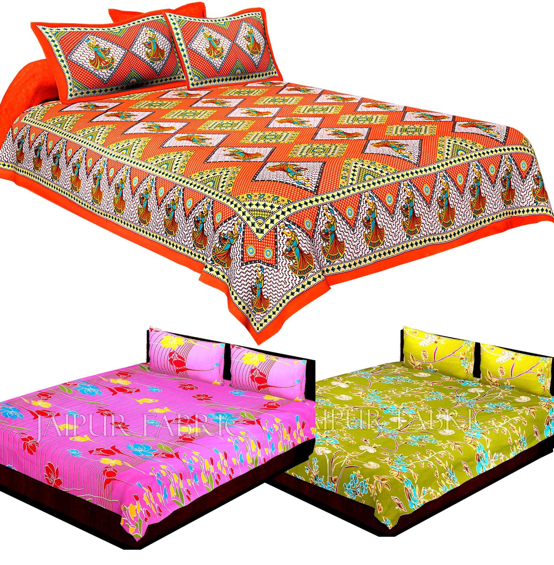 COMBO33 - Set of 3 Double Bedsheets with 6 Pillow Covers