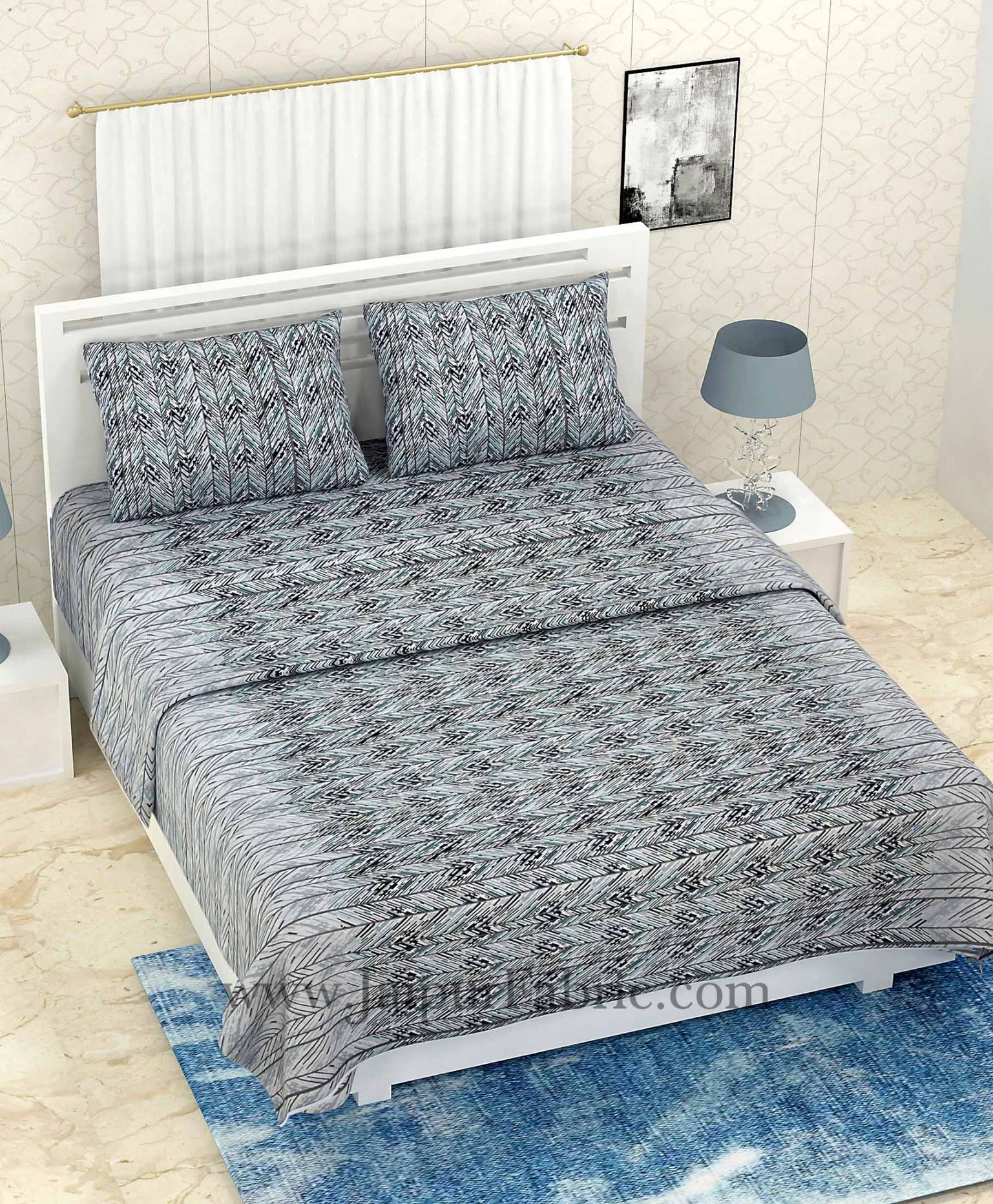 COMBO333 GREY ZIG ZAG PRINT BEDSHEET + COMFORTER SET