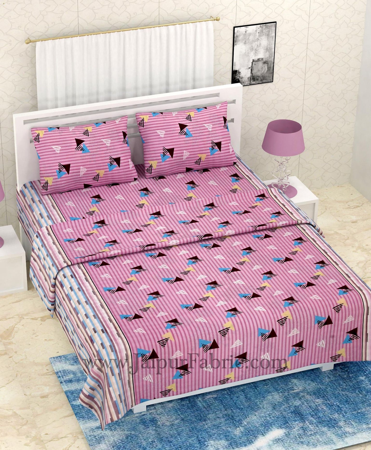 COMBO337 POLYGON PINK PRINT BEDSHEET + COMFORTER SET