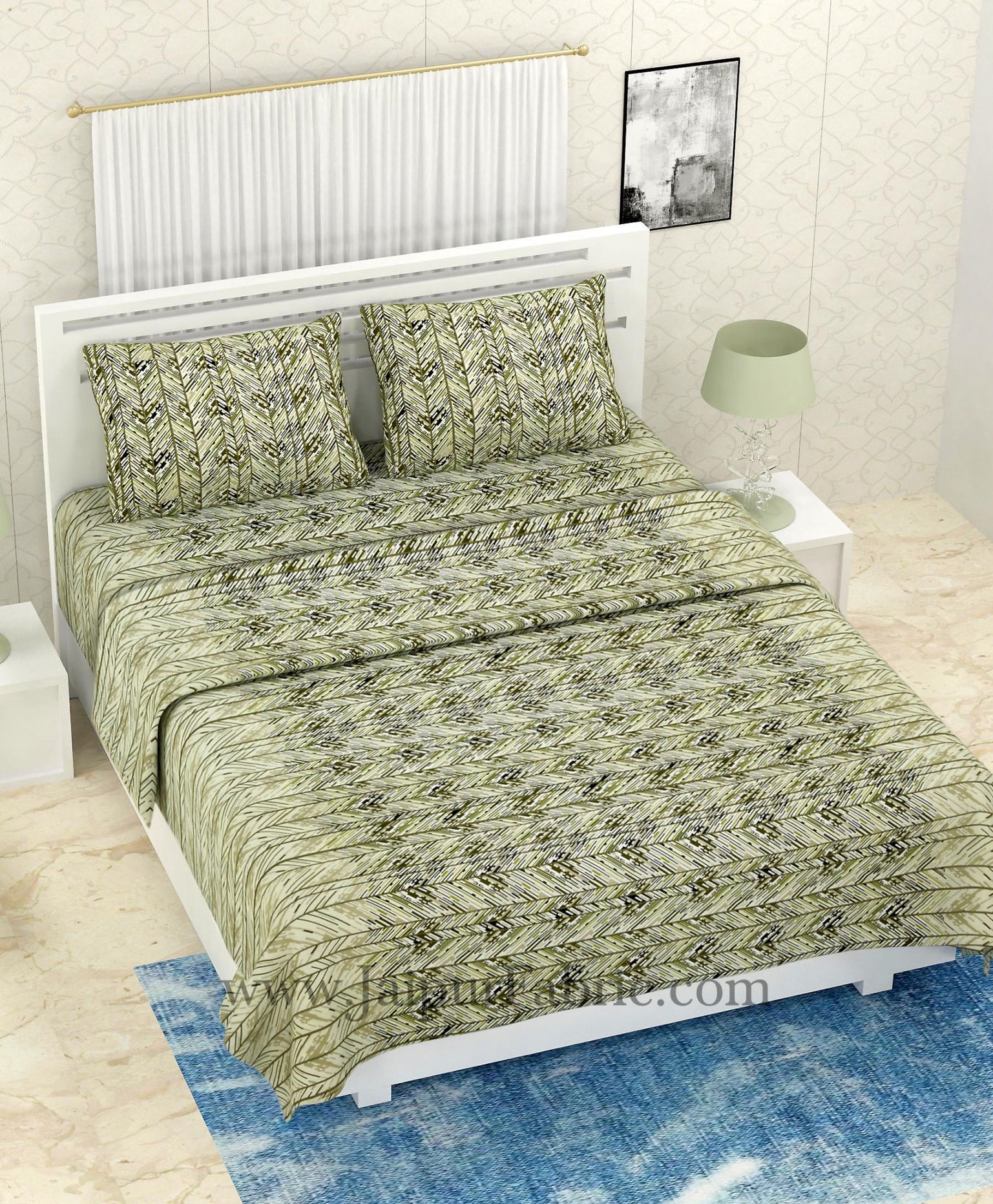 COMBO344 GREEN ZIGZAG PRINT BEDSHEET + COMFORTER SET