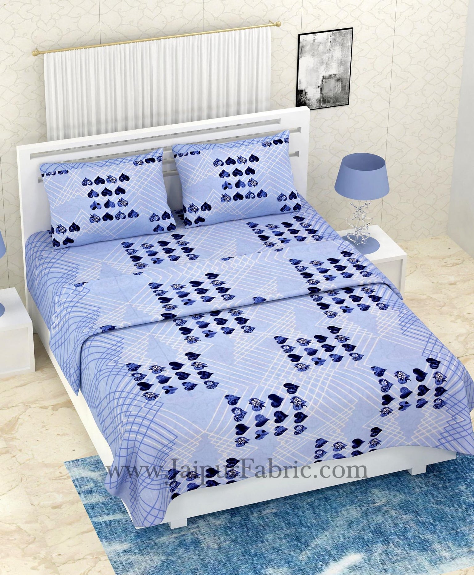 COMBO346 BLUE HEART BEDSHEET + COMFORTER SET