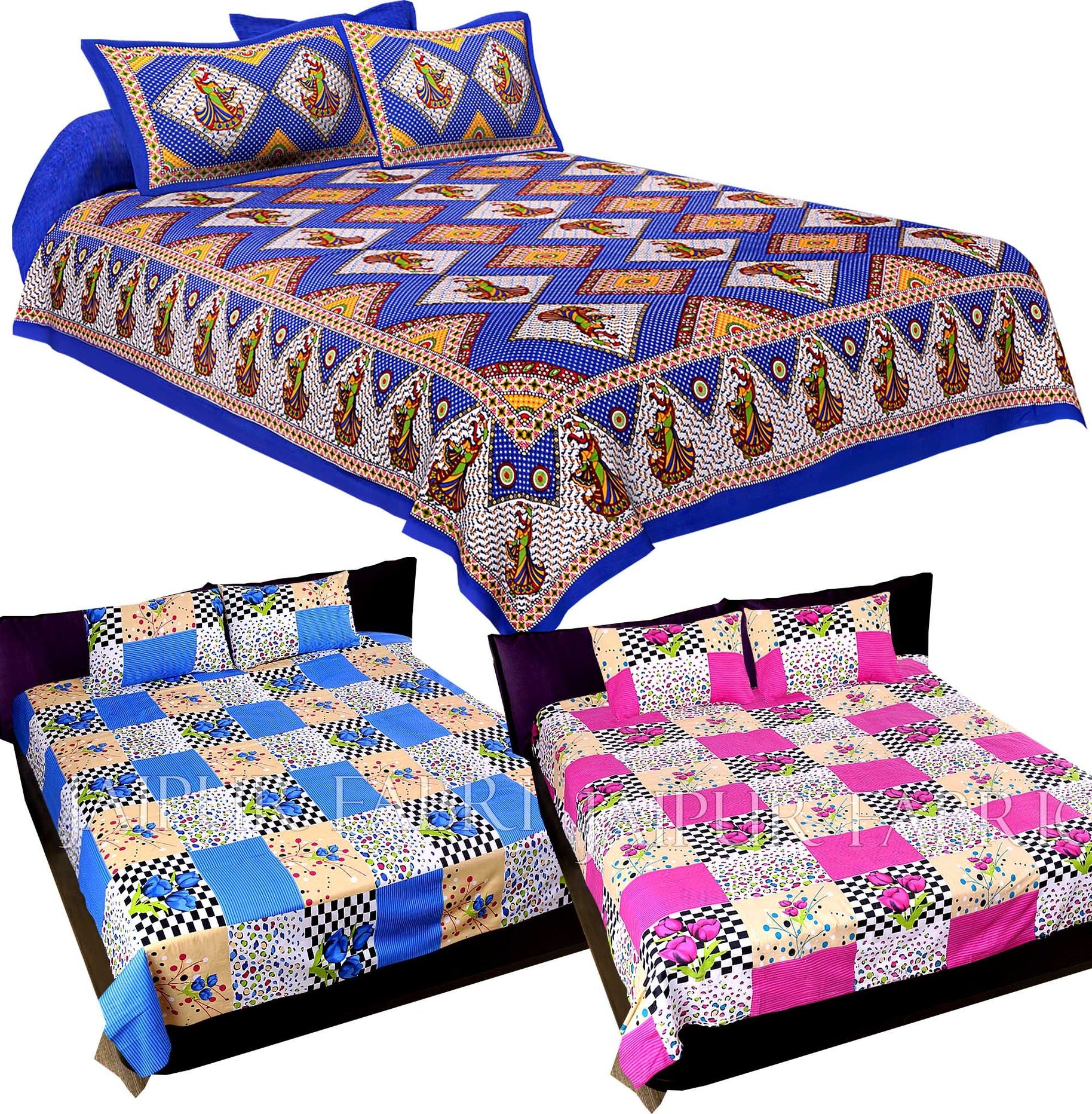 COMBO36 - Set of 3 Double Bedsheets with 6 Pillow Covers