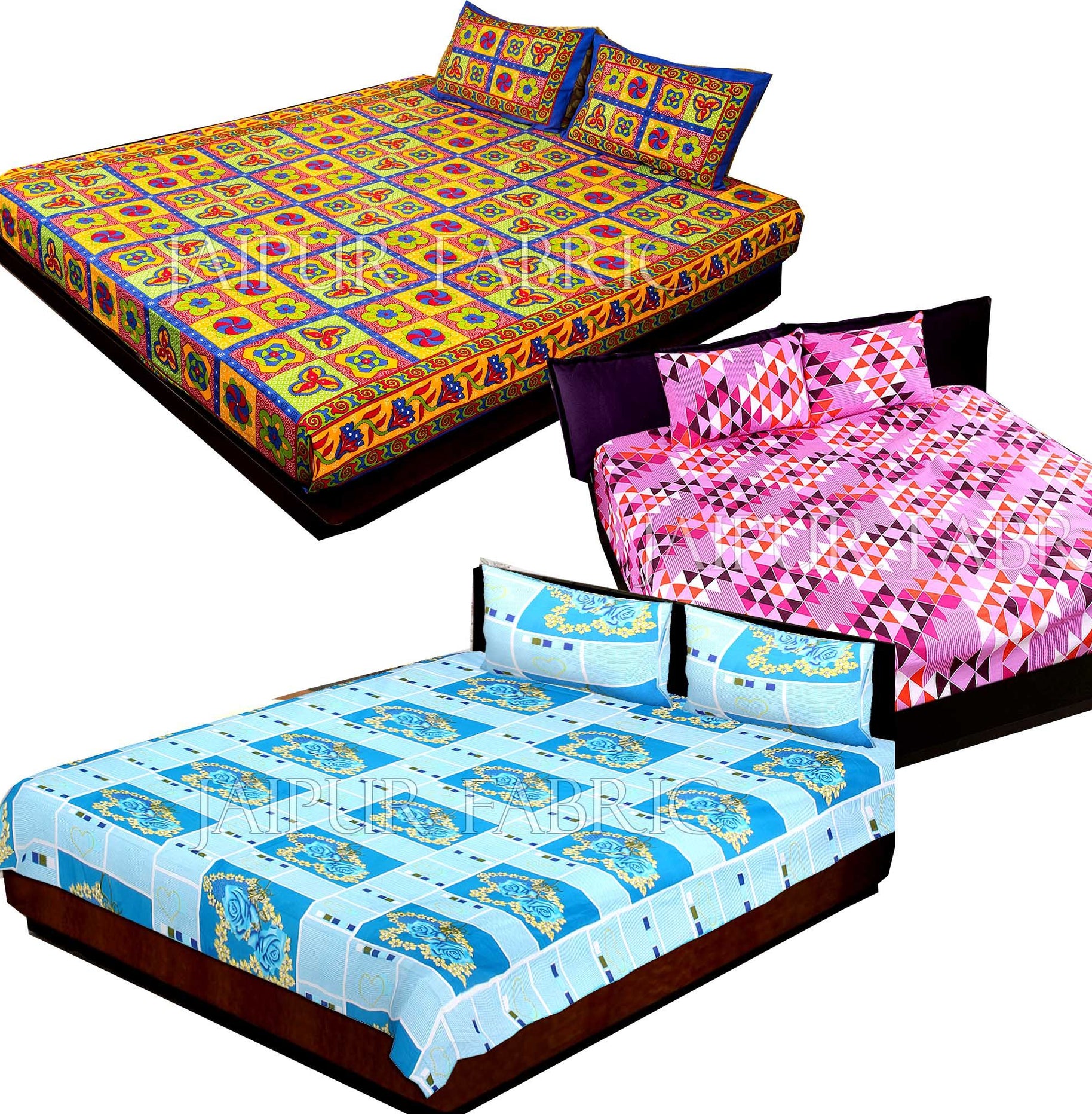 COMBO37 - Set of 3 Double Bedsheets with 6 Pillow Covers