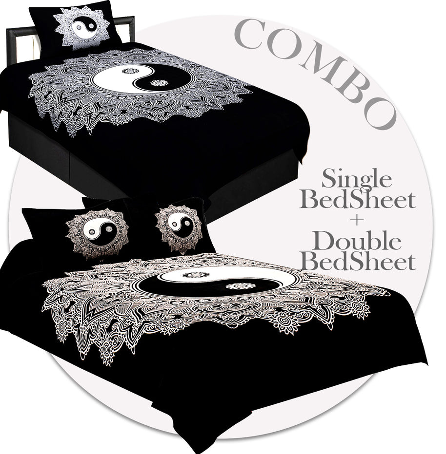 COMBO38- Set of 1 Double Bedsheet and  1 Single Bedsheet With  3 Pillow Cover