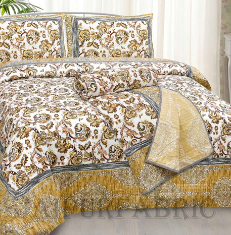 Bed in a Bag Porcelain Yellow Paisley 1 Dohar + 1 Double BedSheet + 2 Pillow Covers