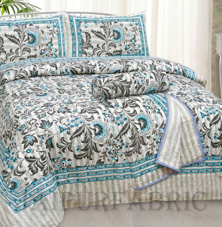 Bed in a Bag Porcelain Blue Paisley 1 Dohar + 1 Double BedSheet + 2 Pillow Covers