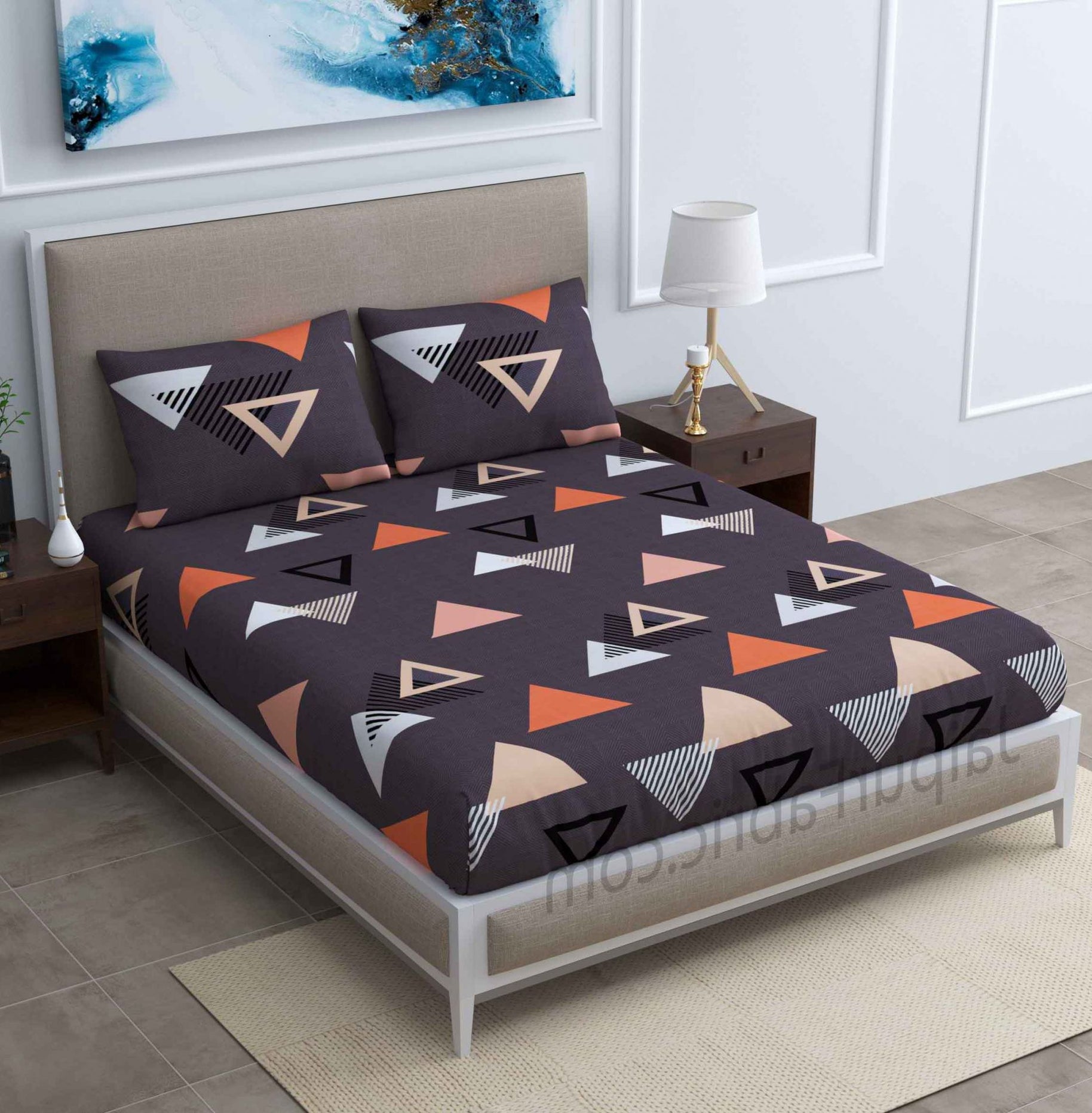 Dark Grey Triangle Super Soft Double Bedsheet