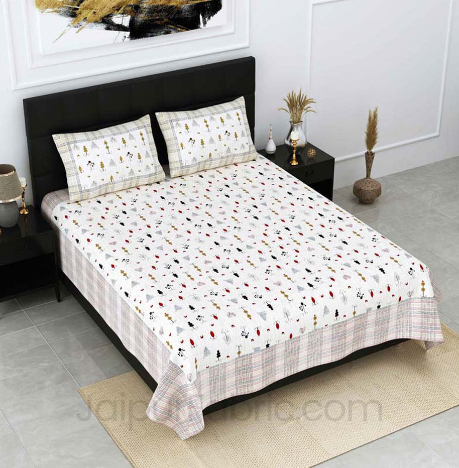 Verdure Print Red Pure Cotton Double Bedsheet