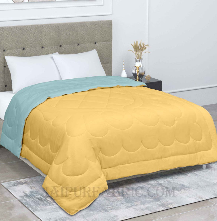 Ultra Soft Fluffy Reversible Yellow Blue Dual Tone Pure Cotton Cover Premium Micro Fibre Filling Double Bed Comforter