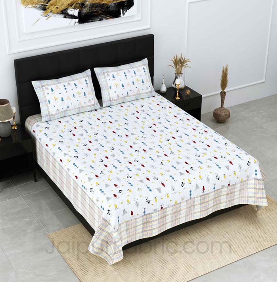 Verdure Print Blue Pure Cotton Double Bedsheet