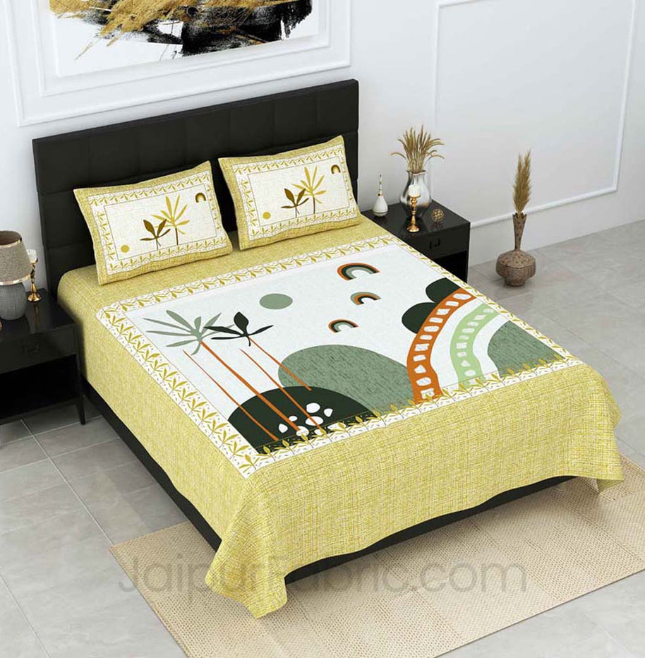 Bright Start  Yellow Green Pure Cotton Double Bedsheet