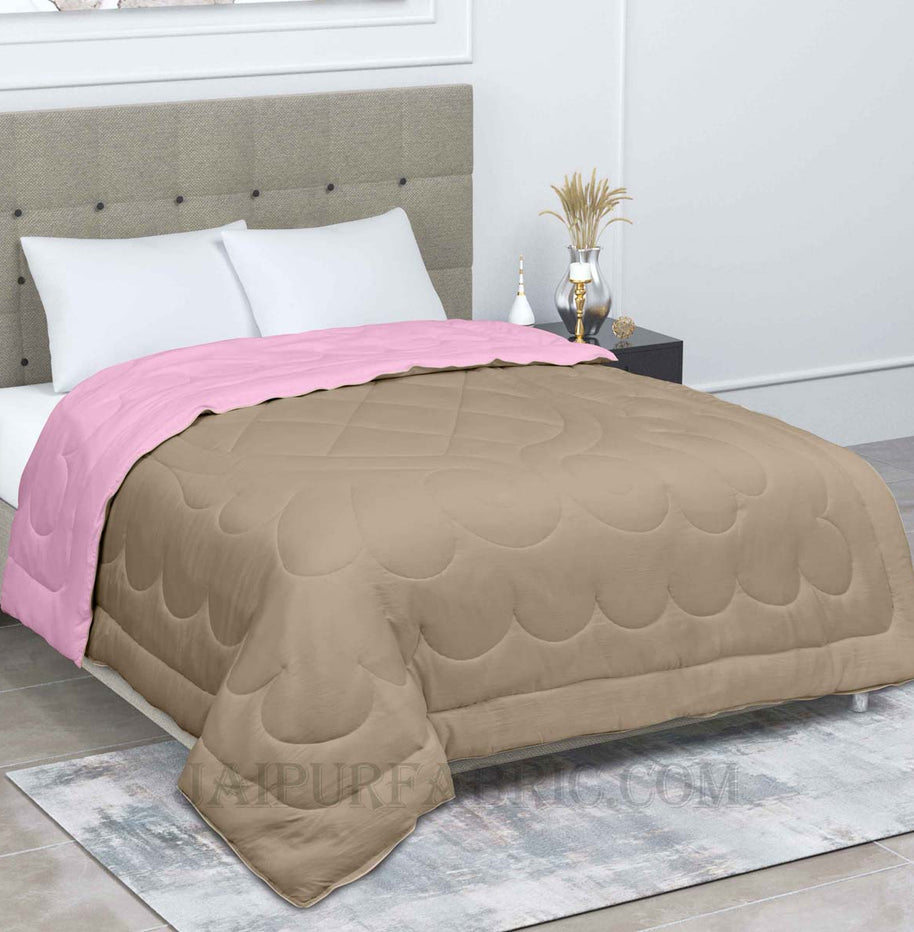 Ultra Soft Fluffy Reversible Pink Brown Dual Tone Pure Cotton Cover Premium Micro Fibre Filling Double Bed Comforter