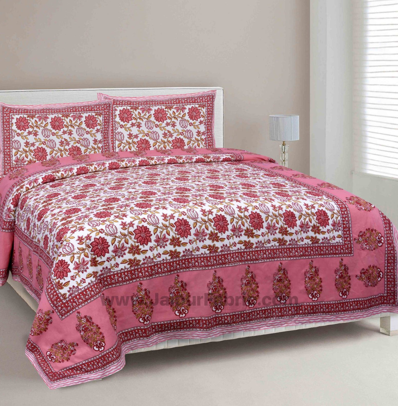 Peach Floral Carnival Double Bedsheet