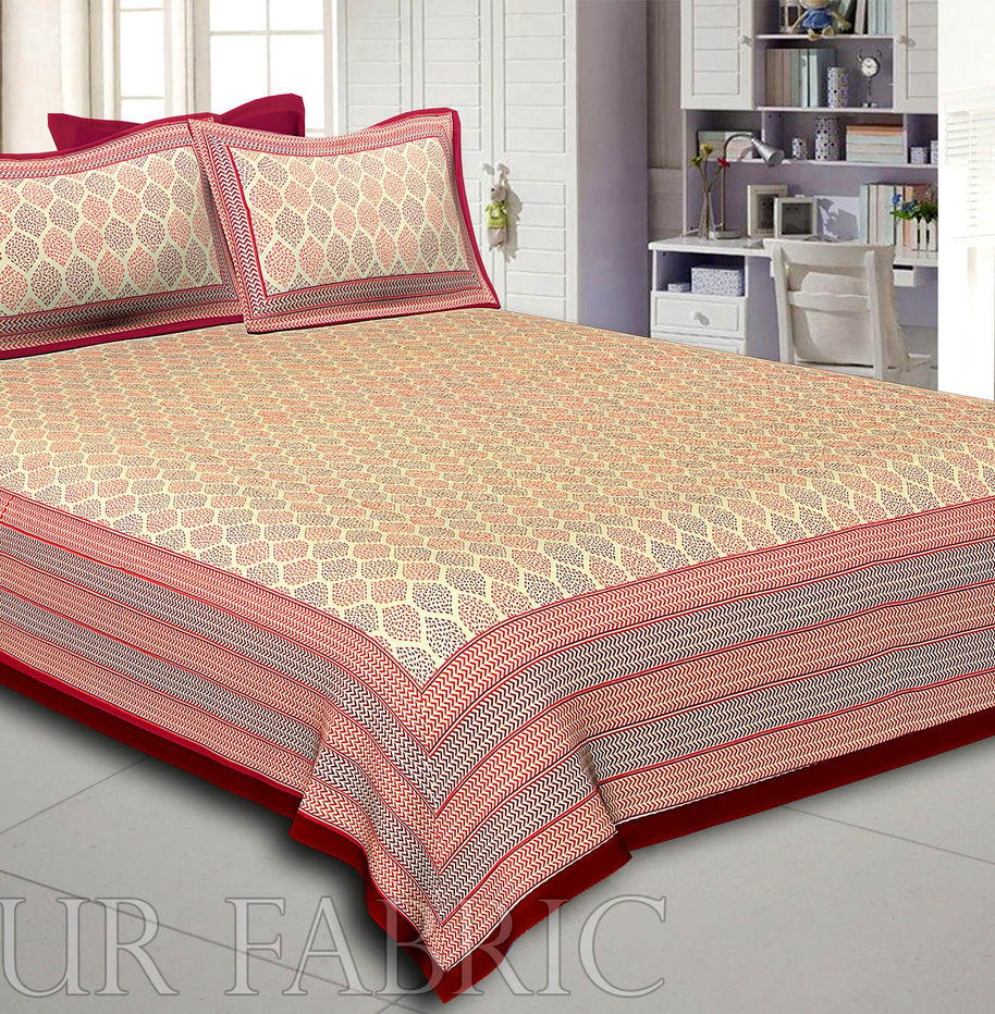 dark brown border cream base leaf pigment cotton satin hand block king size double bedsheet