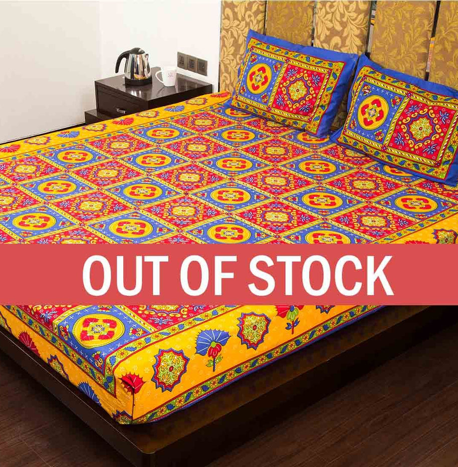 Blue Royal Jaipuri Print Cotton Double Bed Sheet