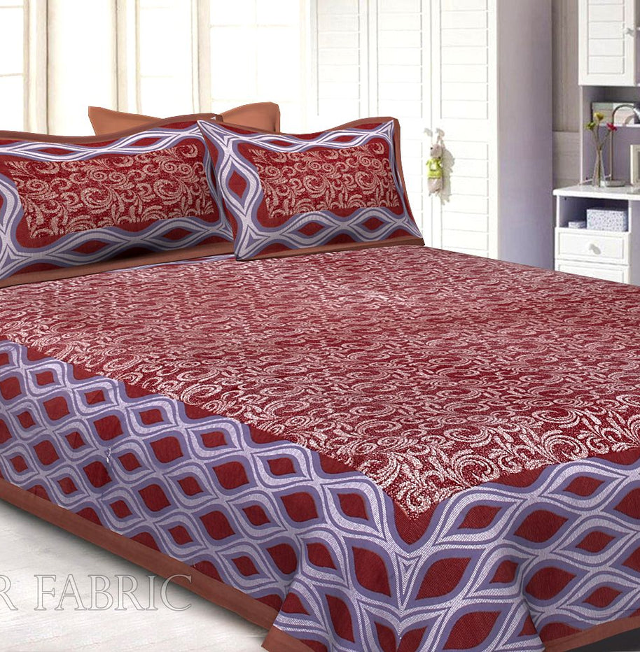 Brown Border Retro Pattern Screen Print Cotton Double Bed Sheet