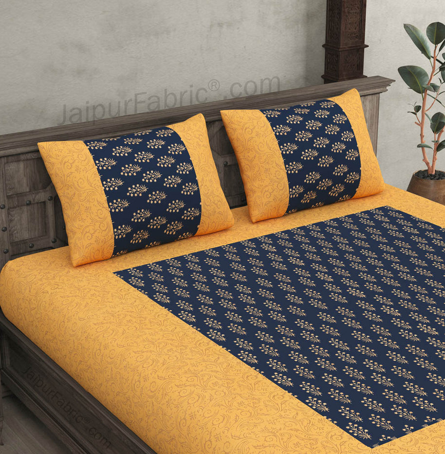 Patola Gold Navy Blue Sparkle Festive Cotton BedSheet