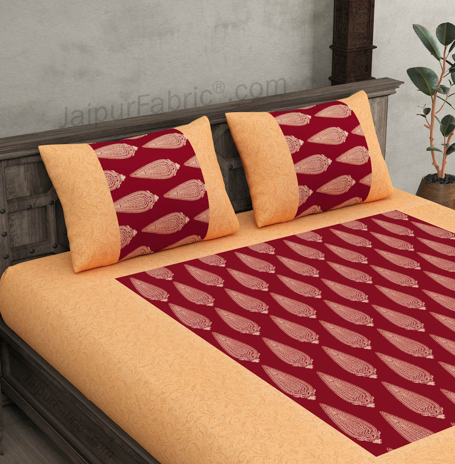 Patola Gold Royal Maroon Tropical Festive Cotton BedSheet