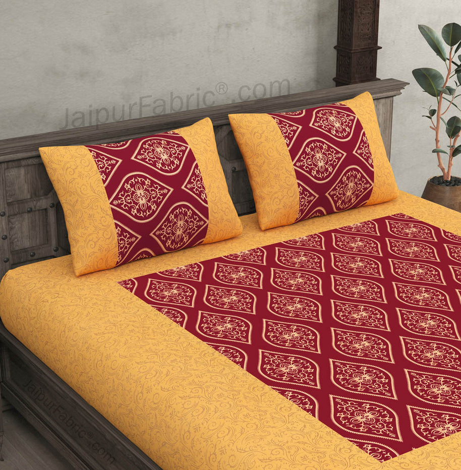 Patola Gold Royal Maroon Jaal Festive Cotton BedSheet