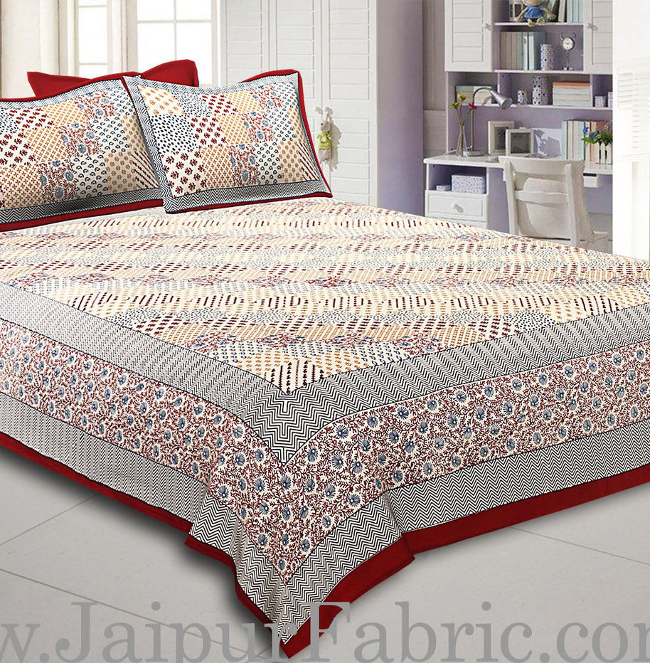 Maroon Border  With Multi Checkered Pattern Fine Cotton Double Bedsheet With Two Pillow Cover