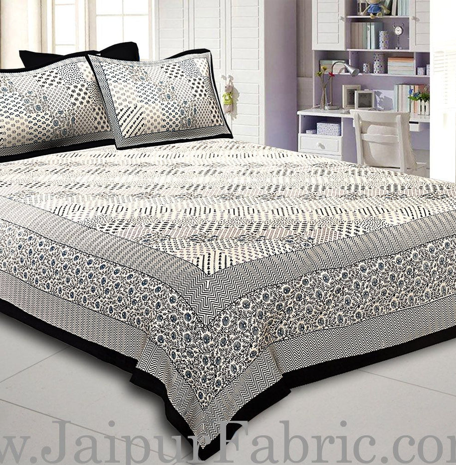 Black Border With Multi Checkered Fine Cotton Double Bedsheet With  Two Pillow Cover