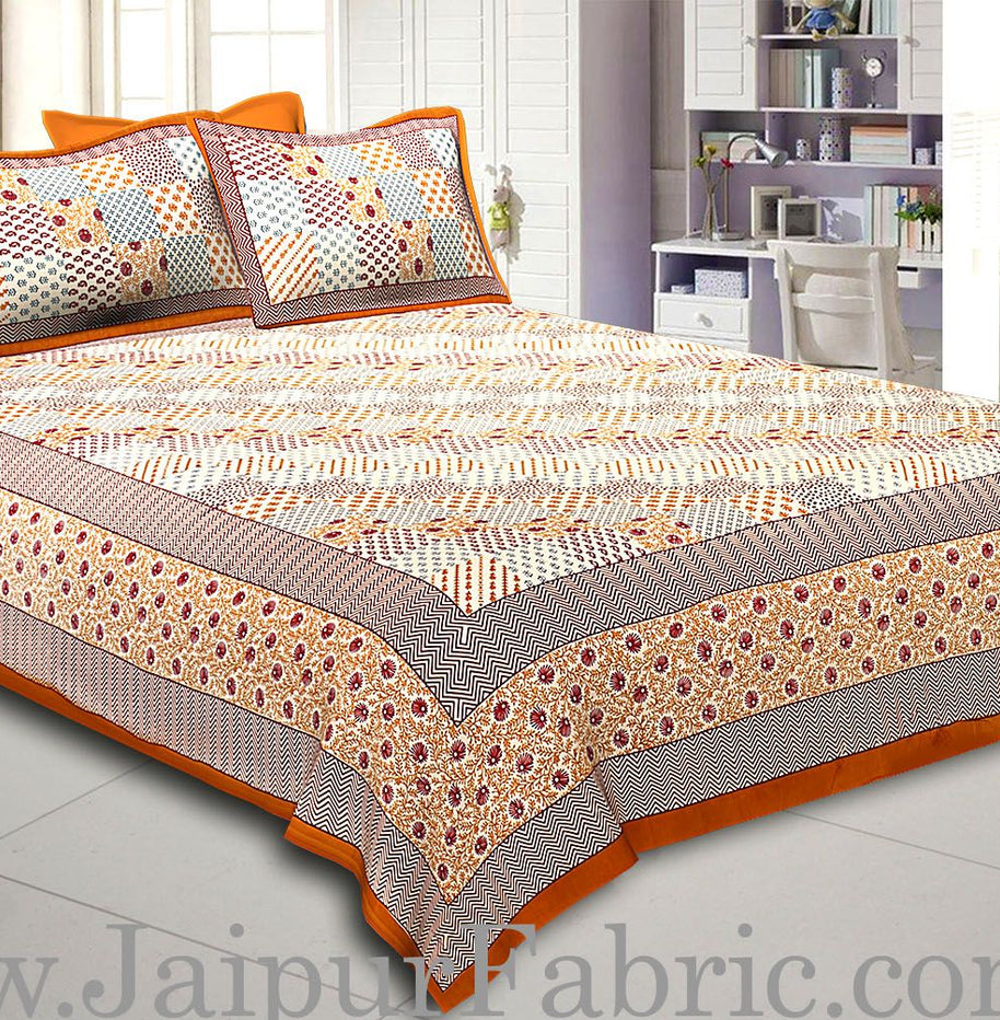 Brown Border With Multi Checkered  Fine Cotton Double Bedsheet With Two Pillow Cover