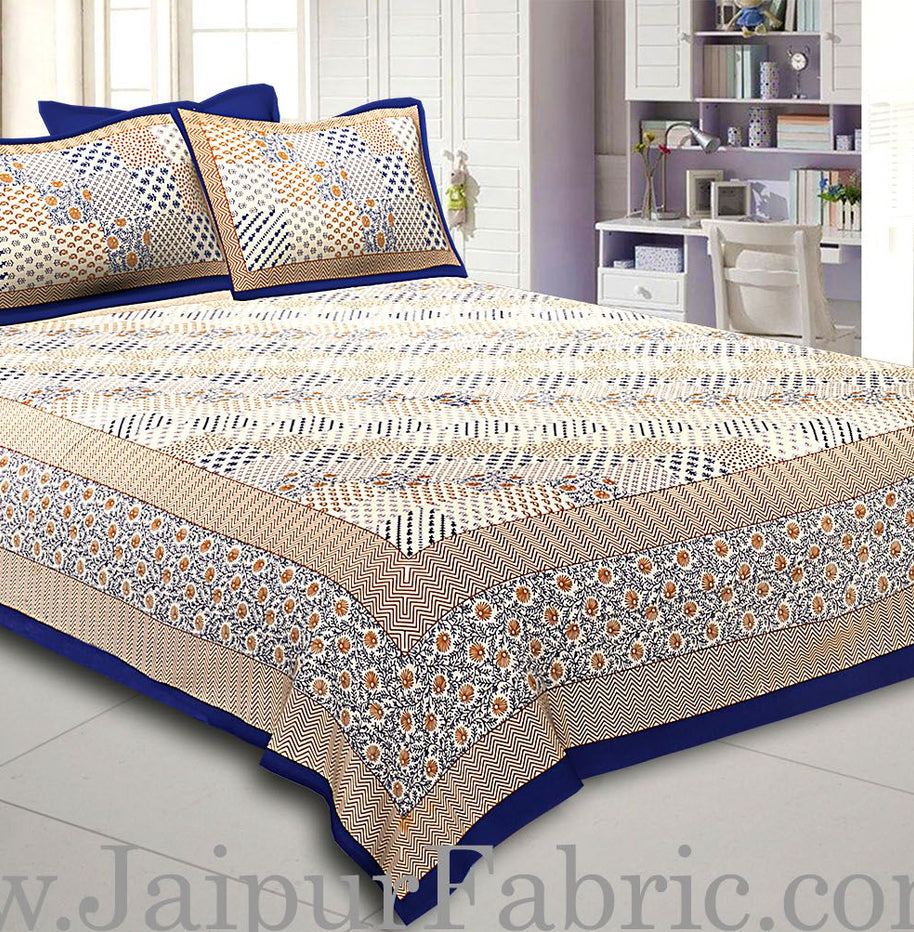 Blue Border With Multi Checkered Fine Cotton Double Bedsheet With  Two Pillow Order