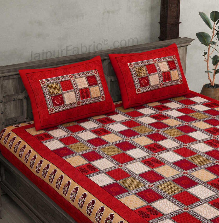 Maroon  Border Multi Colour Checkered Super fine Cotton Double Bedsheet